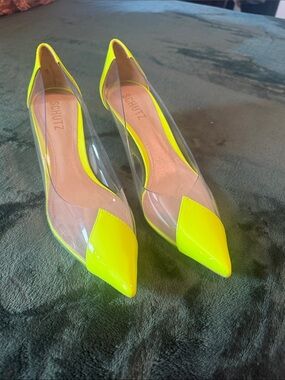 SCHUTZ Neon Yellow Pointed Toe Clear D'Orsay Flats